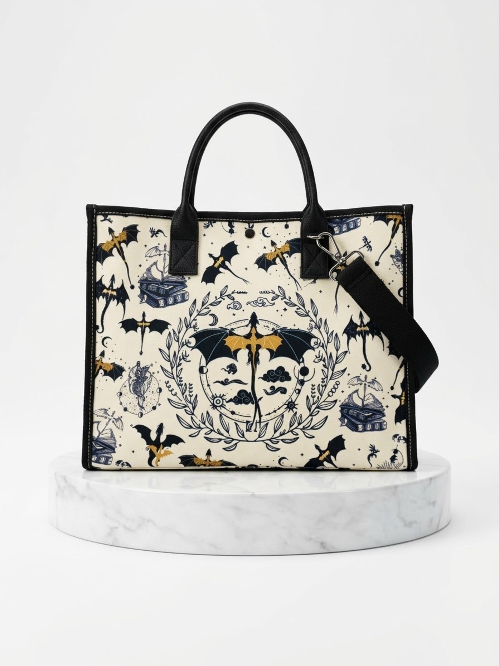 Fourth Wing Bookish Canvas Tote with Black & Gold
